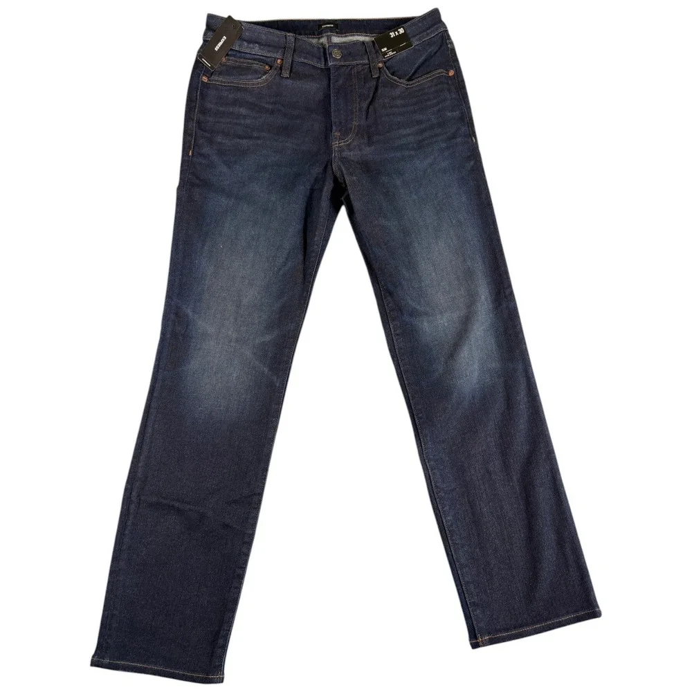 Express Jeans Mens 31x30 Blue Denim Dark Wash Hyper Stretch Slim Straight Leg